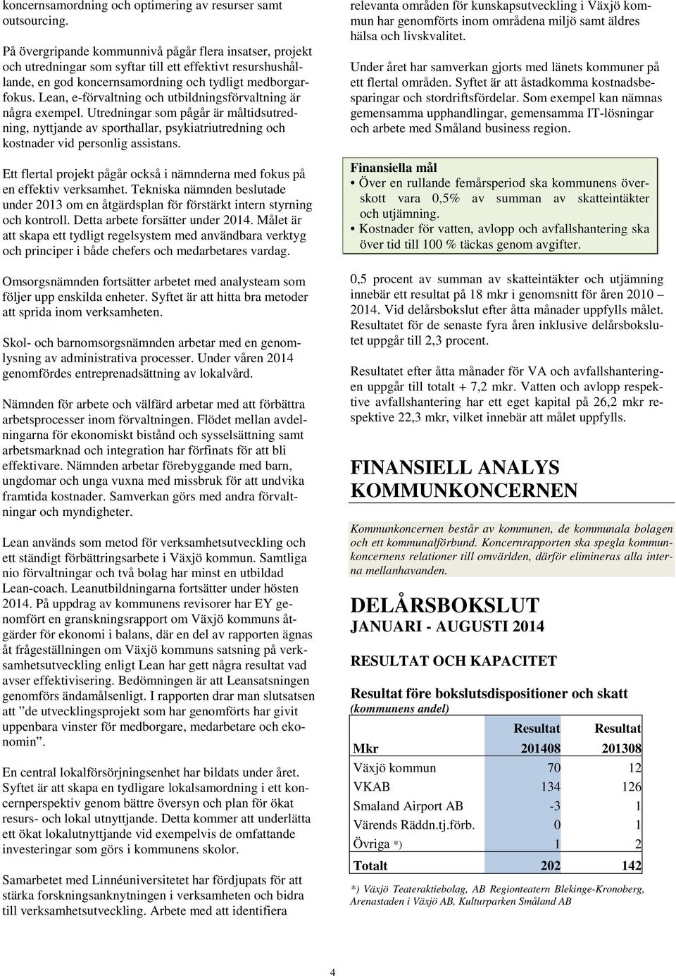 Lean, e-förvaltning och utbildningsförvaltning är några exempel. Utredningar som pågår är måltidsutredning, nyttjande av sporthallar, psykiatriutredning och kostnader vid personlig assistans.