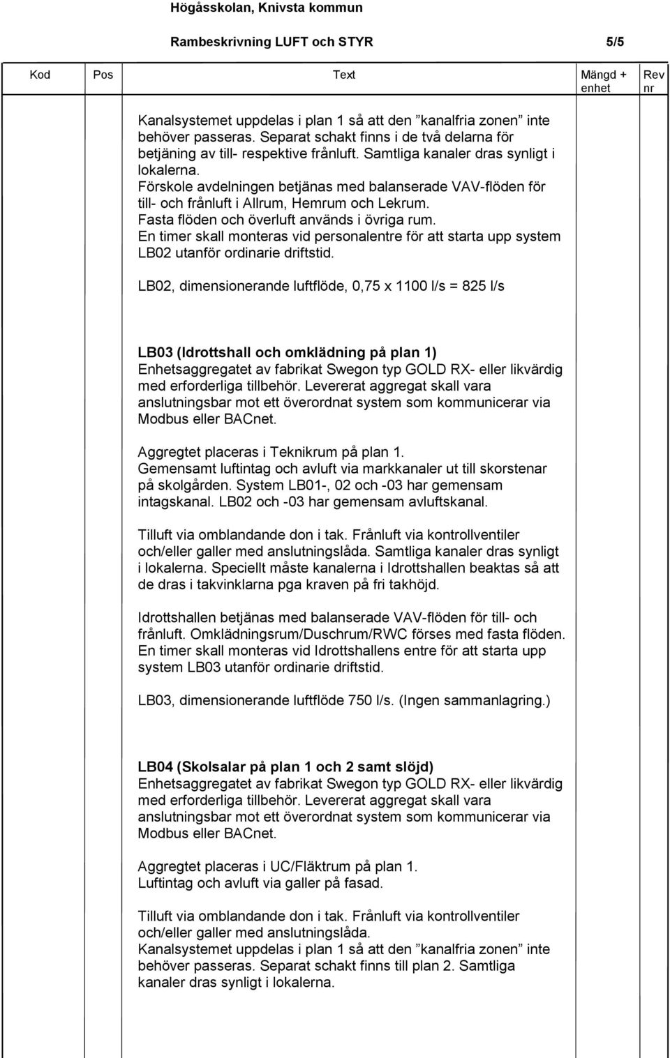 En timer skall monteras vid personalentre för att starta upp system LB02 utanför ordinarie driftstid.