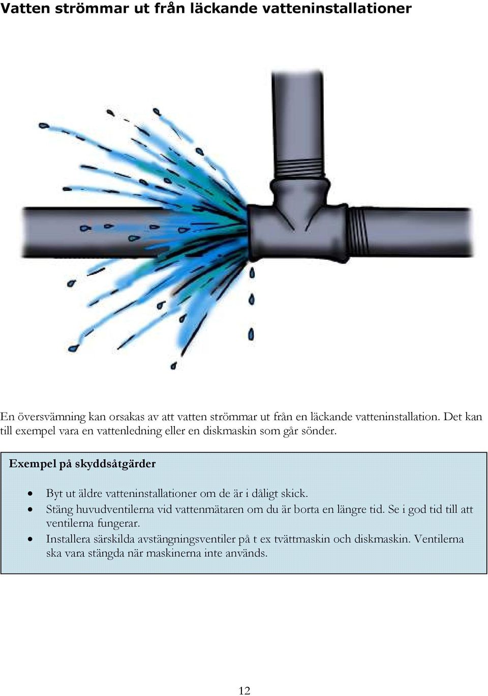 Exempel på skyddsåtgärder Byt ut äldre vatteninstallationer om de är i dåligt skick.