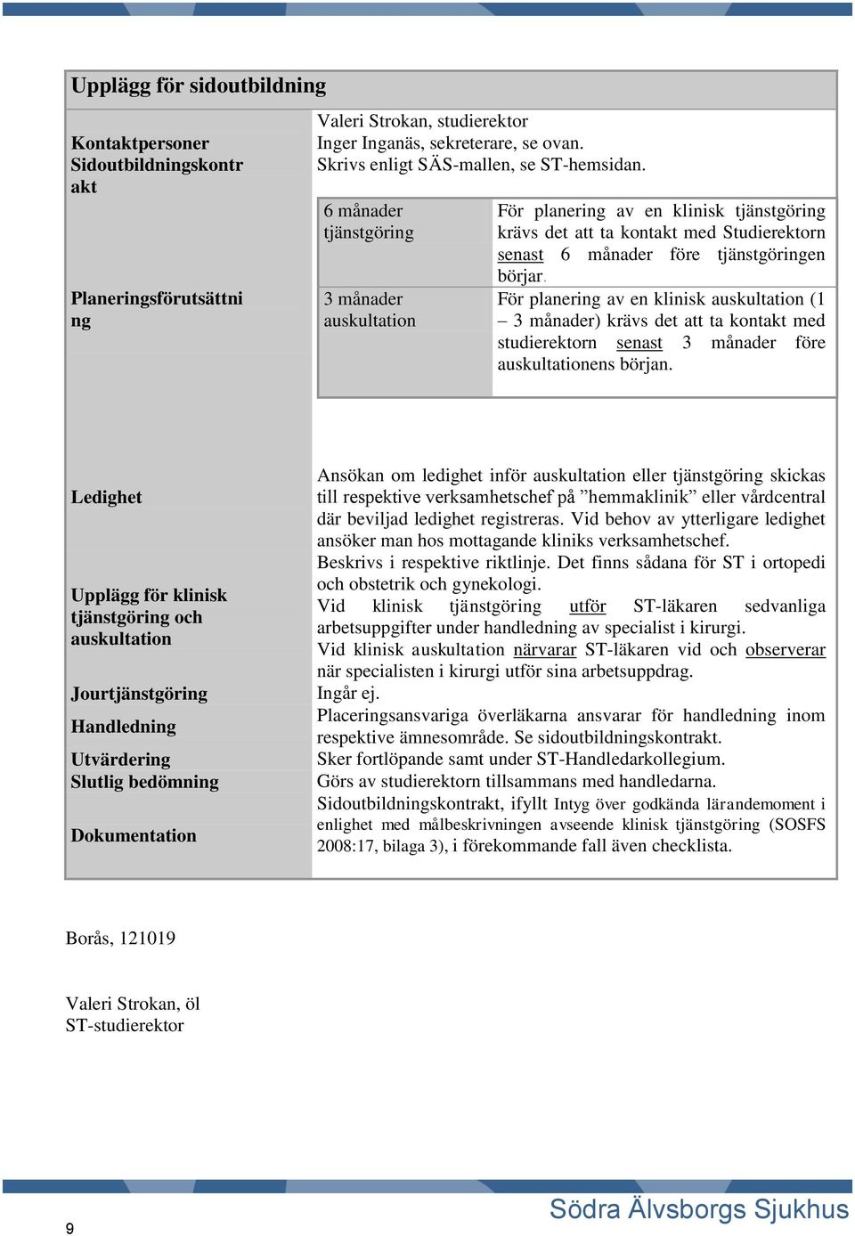 För planering av en klinisk auskultation (1 3 månader) krävs det att ta kontakt med studierektorn senast 3 månader före auskultationens början.