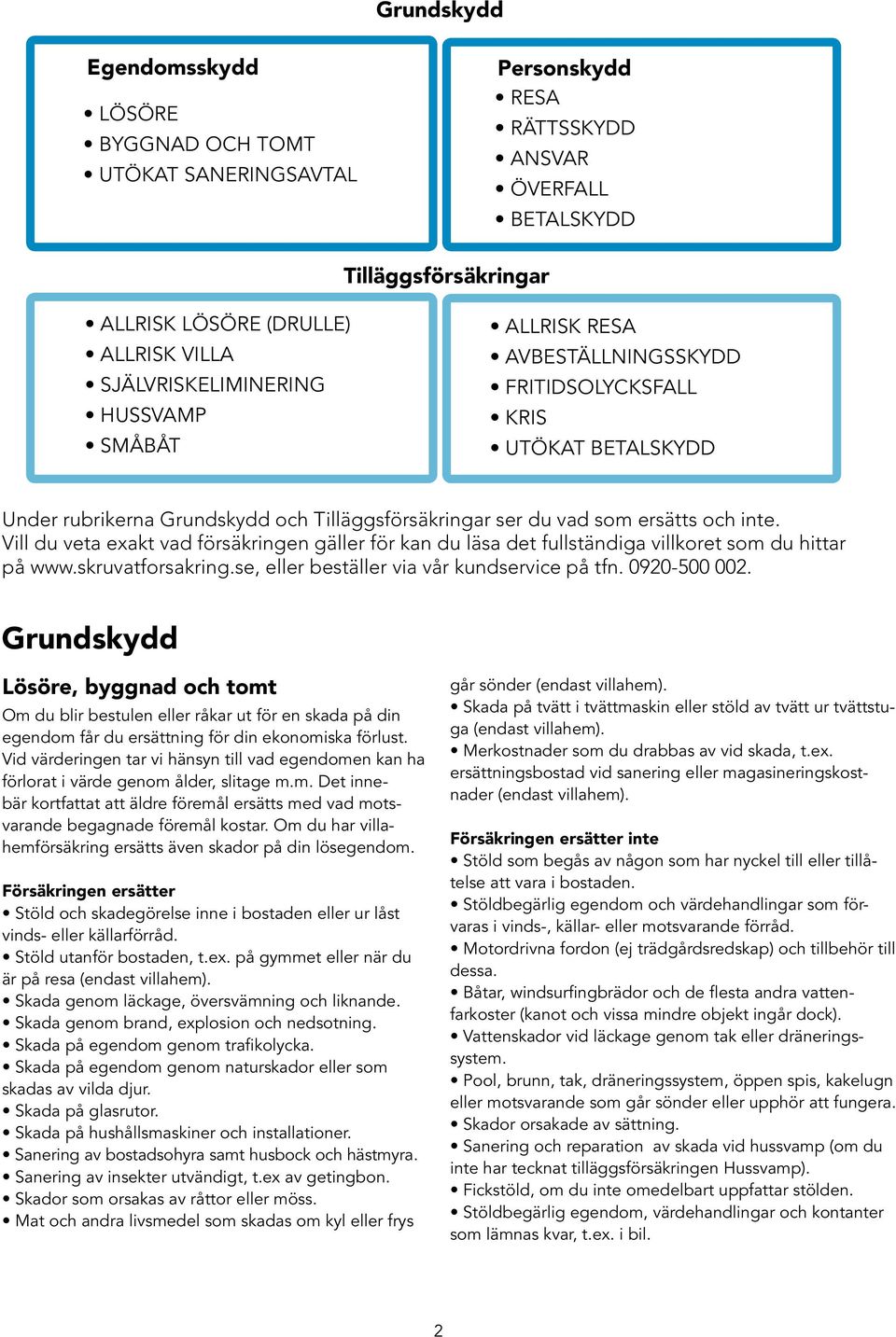 Vill du veta exakt vad försäkringen gäller för kan du läsa det fullständiga villkoret som du hittar på www.skruvatforsakring.se, eller beställer via vår kundservice på tfn. 0920-500 002.