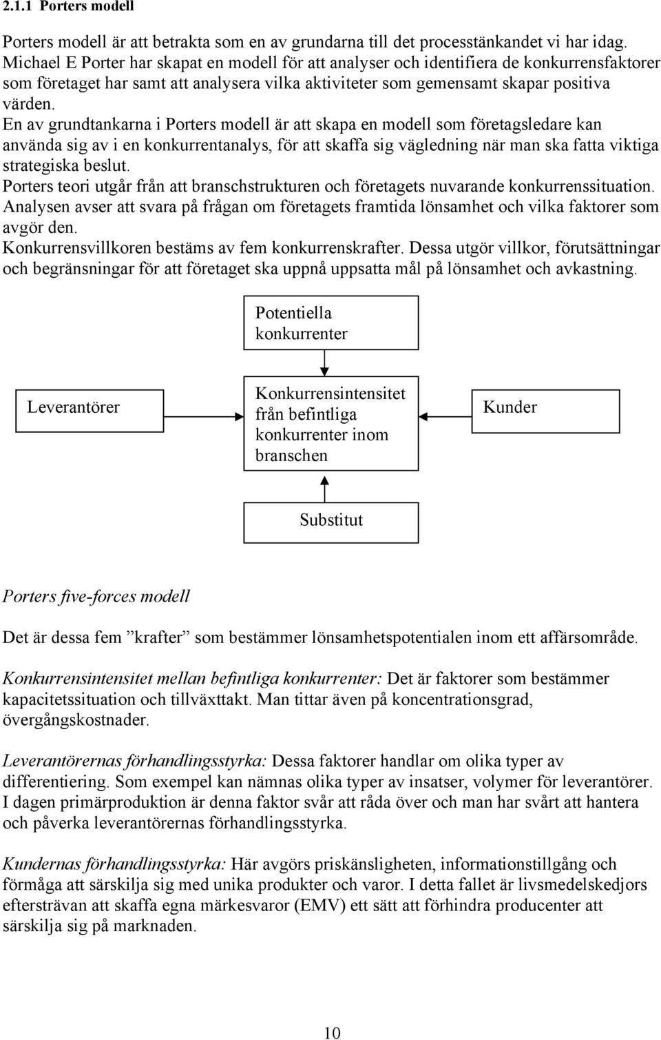 En av grundtankarna i Porters modell är att skapa en modell som företagsledare kan använda sig av i en konkurrentanalys, för att skaffa sig vägledning när man ska fatta viktiga strategiska beslut.