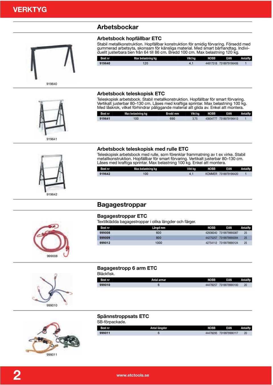 Best nr Max belastning kg Vikt kg NOBB EAN Antal/fp 919640 120 4,1 44817318 7318979196406 1 919640 Arbetsbock teleskopisk ETC Teleskopisk arbetsbock. Stabil metallkonstruktion.