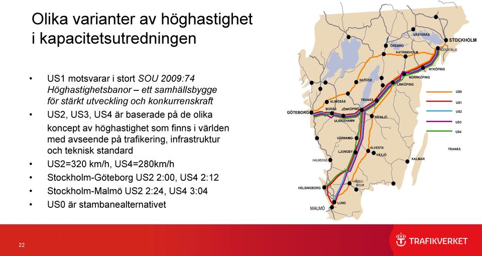 höghastighet som finns i världen med avseende på trafikering, infrastruktur och teknisk standard US2=320 km/h,