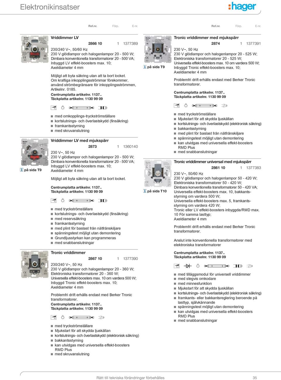 2 G J L med omkopplings-tryckströmställare framkantsstyrning Vriddimmer LV med mjukspärr 2873 1 1360140 230 V glödlampor och halogenlampor 20-500 W; Dimbara konventionella transformatorer 20-500 VA;