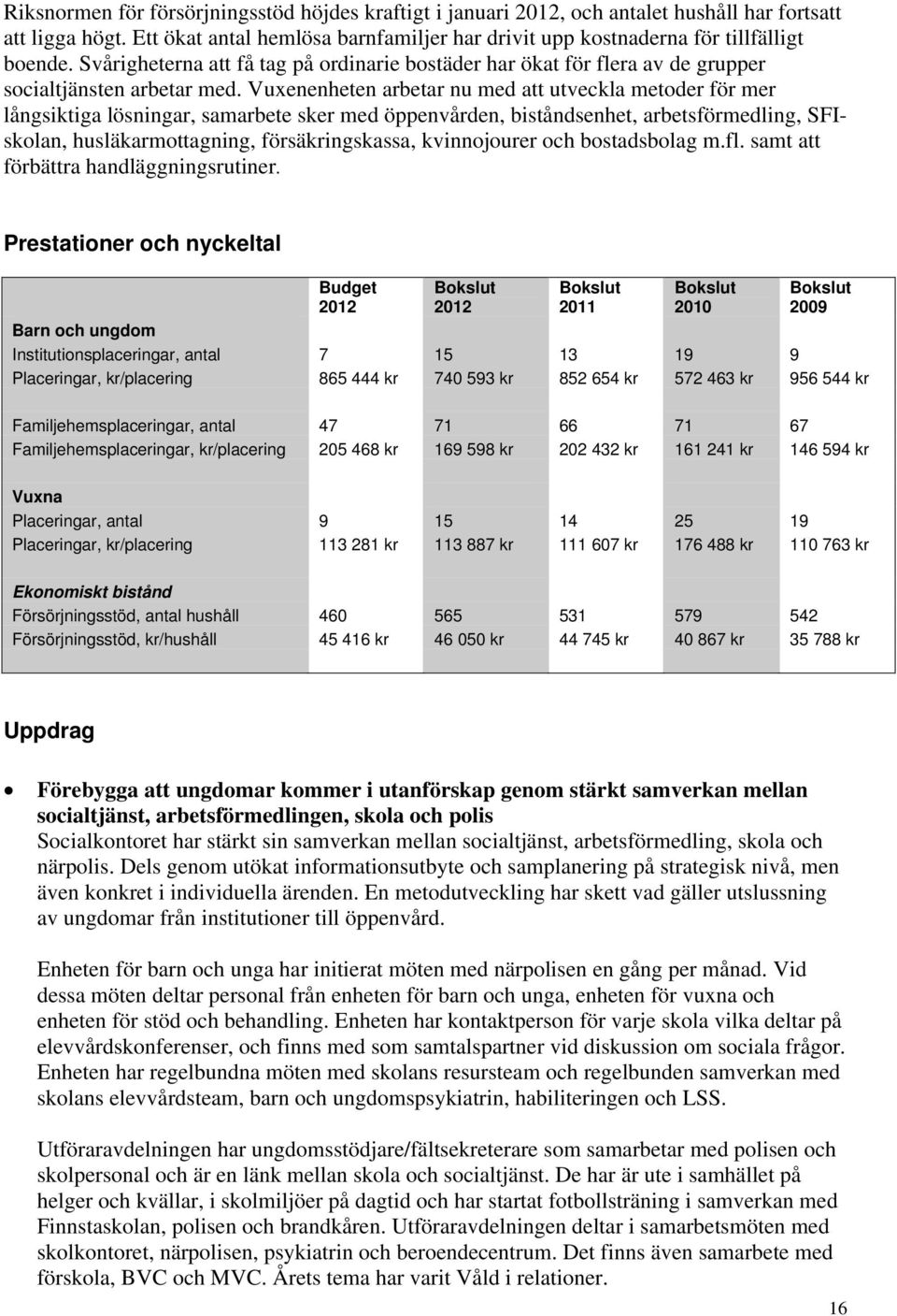 Vuxenenheten arbetar nu med att utveckla metoder för mer långsiktiga lösningar, samarbete sker med öppenvården, biståndsenhet, arbetsförmedling, SFIskolan, husläkarmottagning, försäkringskassa,