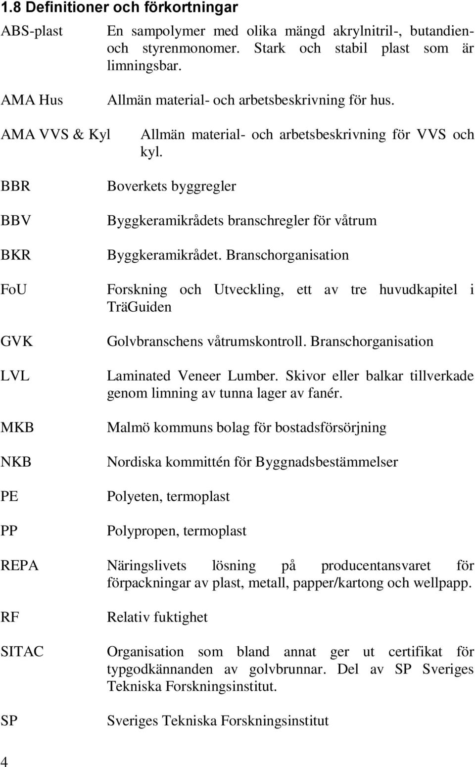 BBR BBV BKR FoU GVK LVL MKB NKB PE PP Boverkets byggregler Byggkeramikrådets branschregler för våtrum Byggkeramikrådet.