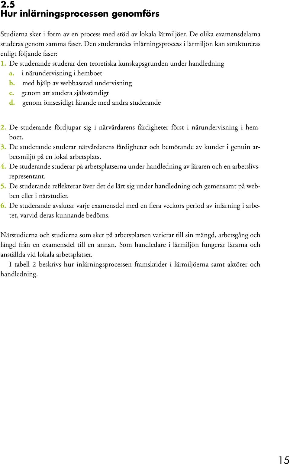 med hjälp av webbaserad undervisning c. genom att studera självständigt d. genom ömsesidigt lärande med andra studerande 2.