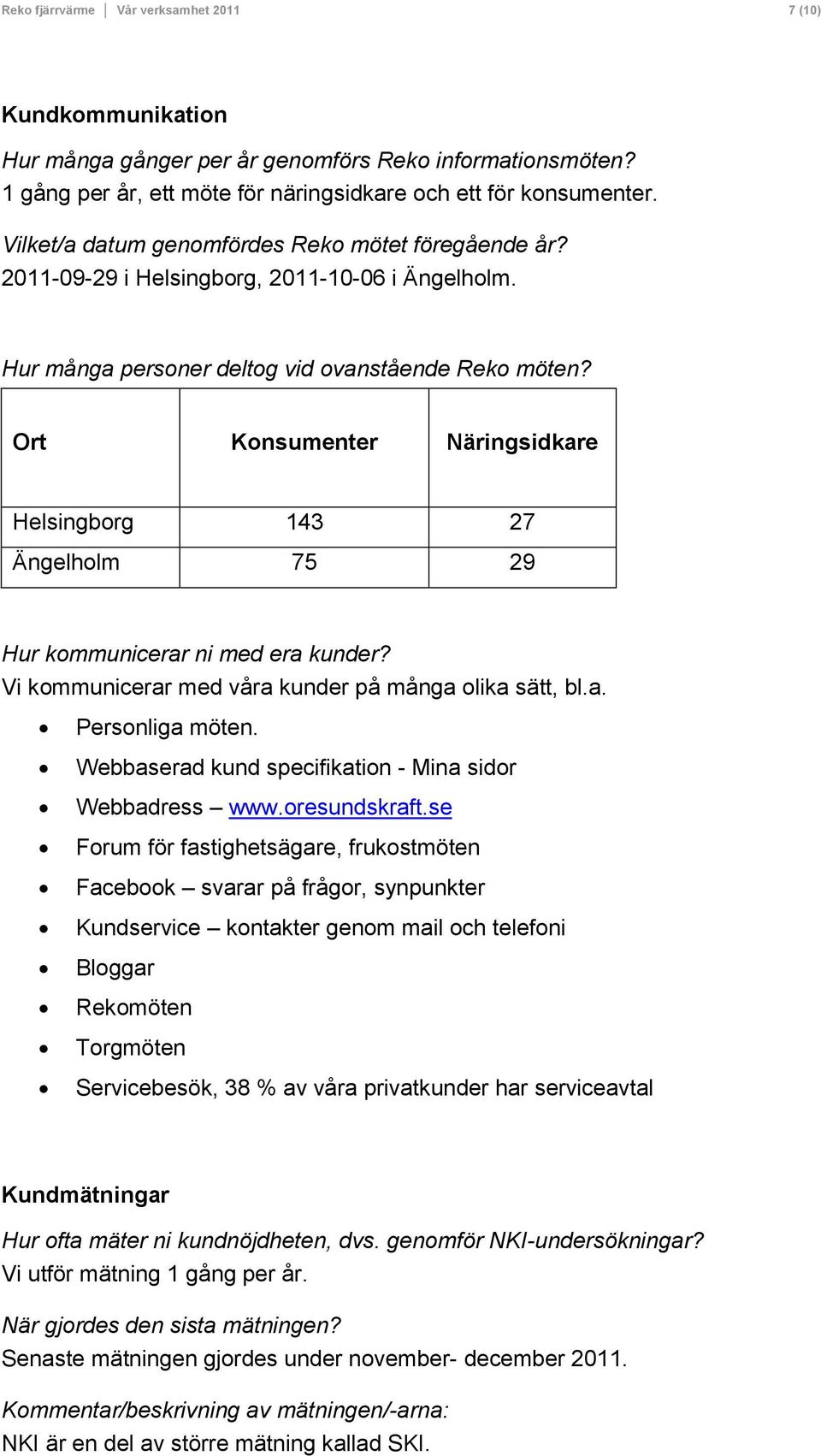 Ort Konsumenter Näringsidkare Helsingborg 143 27 Ängelholm 75 29 Hur kommunicerar ni med era kunder? Vi kommunicerar med våra kunder på många olika sätt, bl.a. Personliga möten.