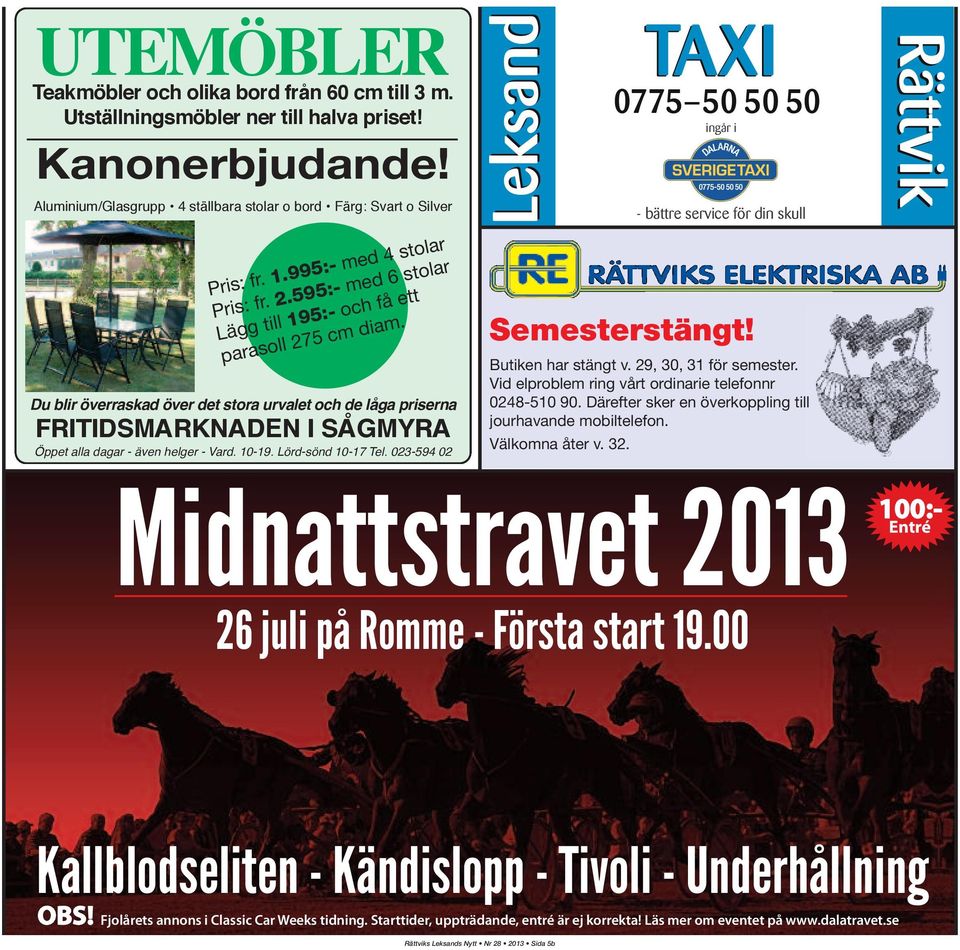 Du blir överraskad över det stora urvalet och de låga priserna FRITIDSMARKNADEN I SÅGMYRA Öppet alla dagar - även helger - Vard. 10-19. Lörd-sönd 10-17 Tel.