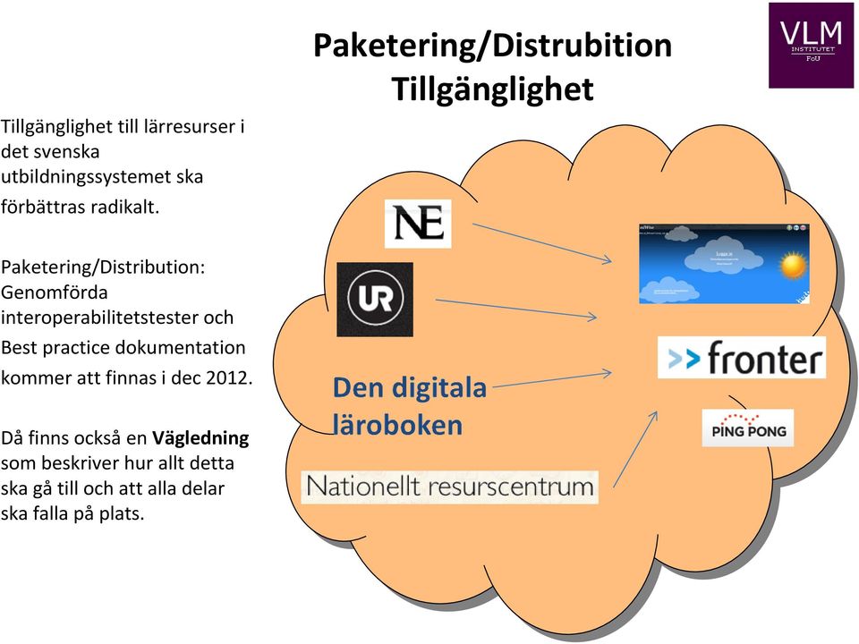 interoperabilitetstester och Best practice dokumentation kommer att finnas i dec 2012.