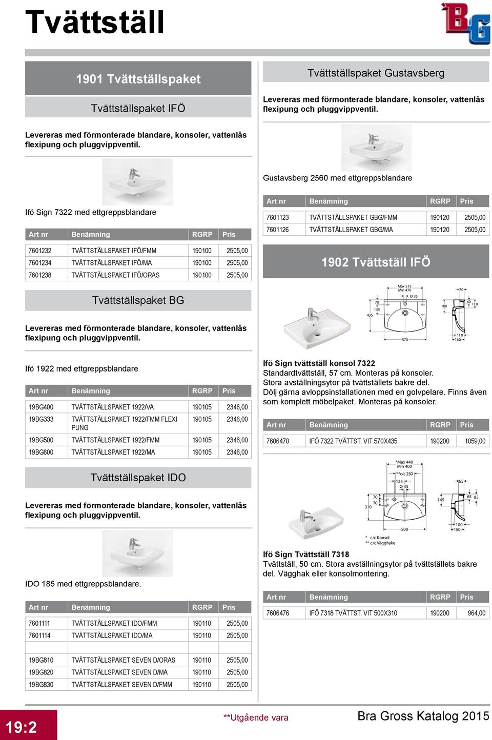 Tvättställ IFÖ Tvättställspaket BG 435 Max 515 Min 4 Ø 35 180 60 5 160 Ifö 1922 med ettgreppsblandare 19BG400 TVÄTTSTÄLLSPAKET 1922/VA 190105 2346,00 19BG333 TVÄTTSTÄLLSPAKET 1922/FMM FLEXI PUNG