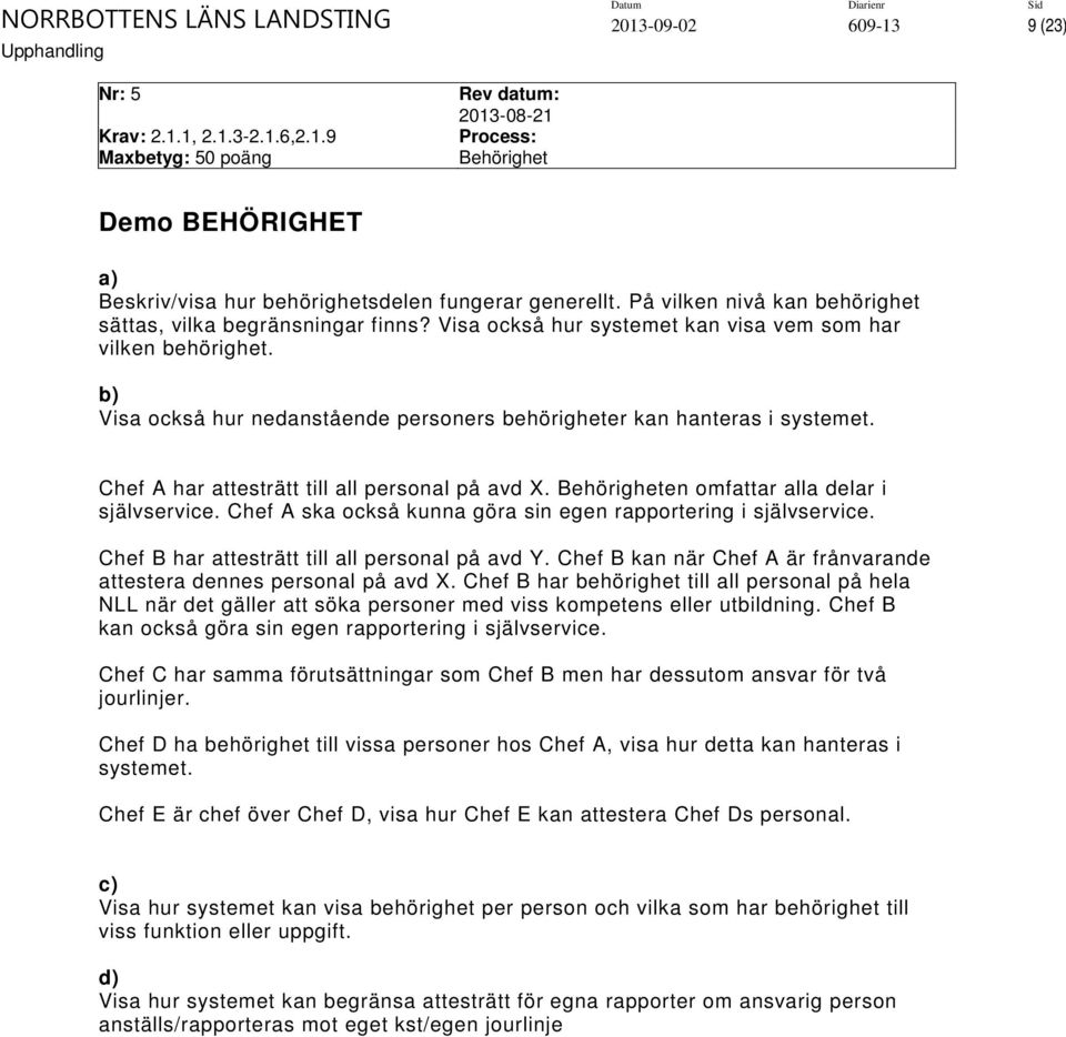 b) Visa också hur nedanstående personers behörigheter kan hanteras i systemet. Chef A har attesträtt till all personal på avd X. Behörigheten omfattar alla delar i självservice.
