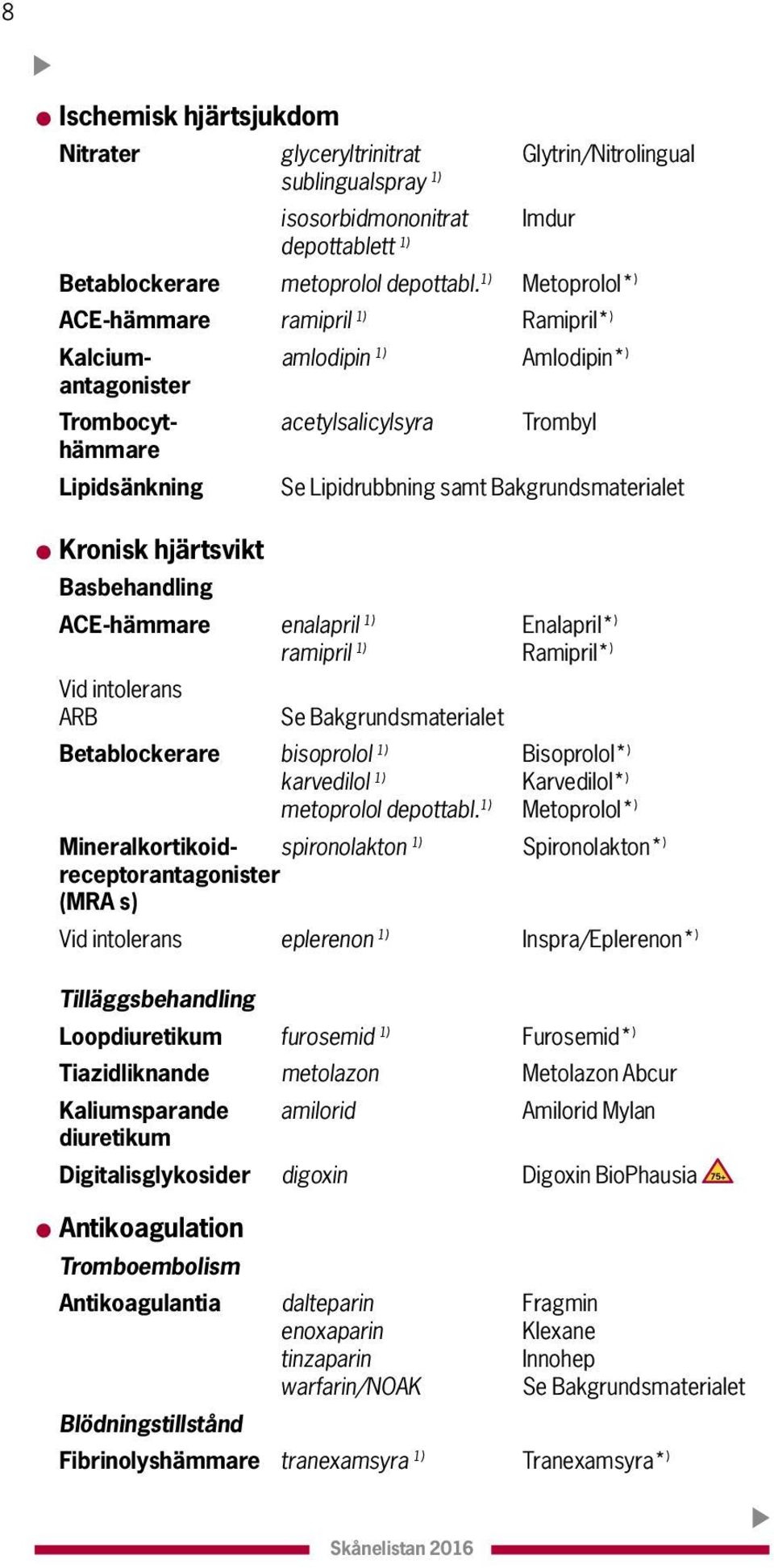 Lipidrubbning samt Bakgrundsmaterialet ACE-hämmare enalapril 1) Enalapril* ) ramipril 1) Ramipril* ) Vid intolerans ARB Se Bakgrundsmaterialet Betablockerare bisoprolol 1) Bisoprolol* ) karvedilol 1)