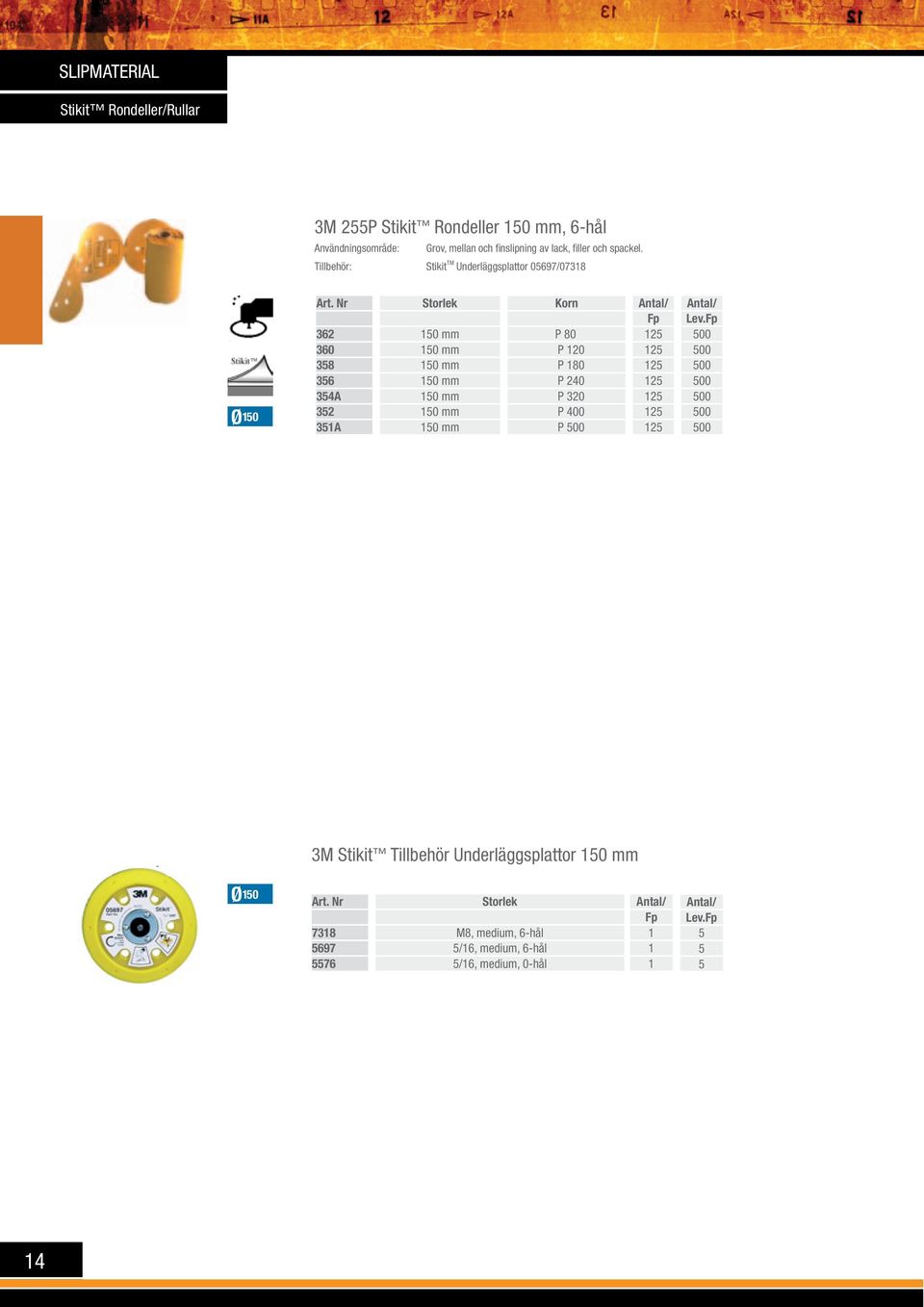 tillbehör: stikit tm Underläggsplattor 0697/0738 Ø 362 360 38 36 34A 32 3A mm mm mm mm mm mm mm Korn