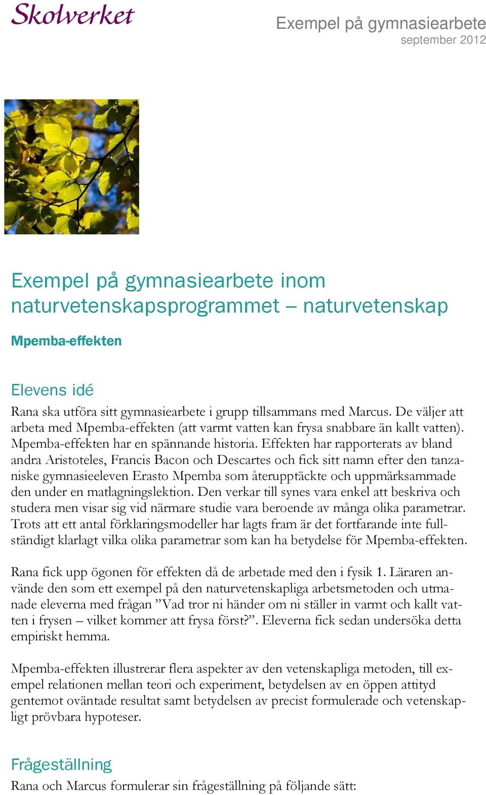 Effekten har rapporterats av bland andra Aristoteles, Francis Bacon och Descartes och fick sitt namn efter den tanzaniske gymnasieeleven Erasto Mpemba som återupptäckte och uppmärksammade den under