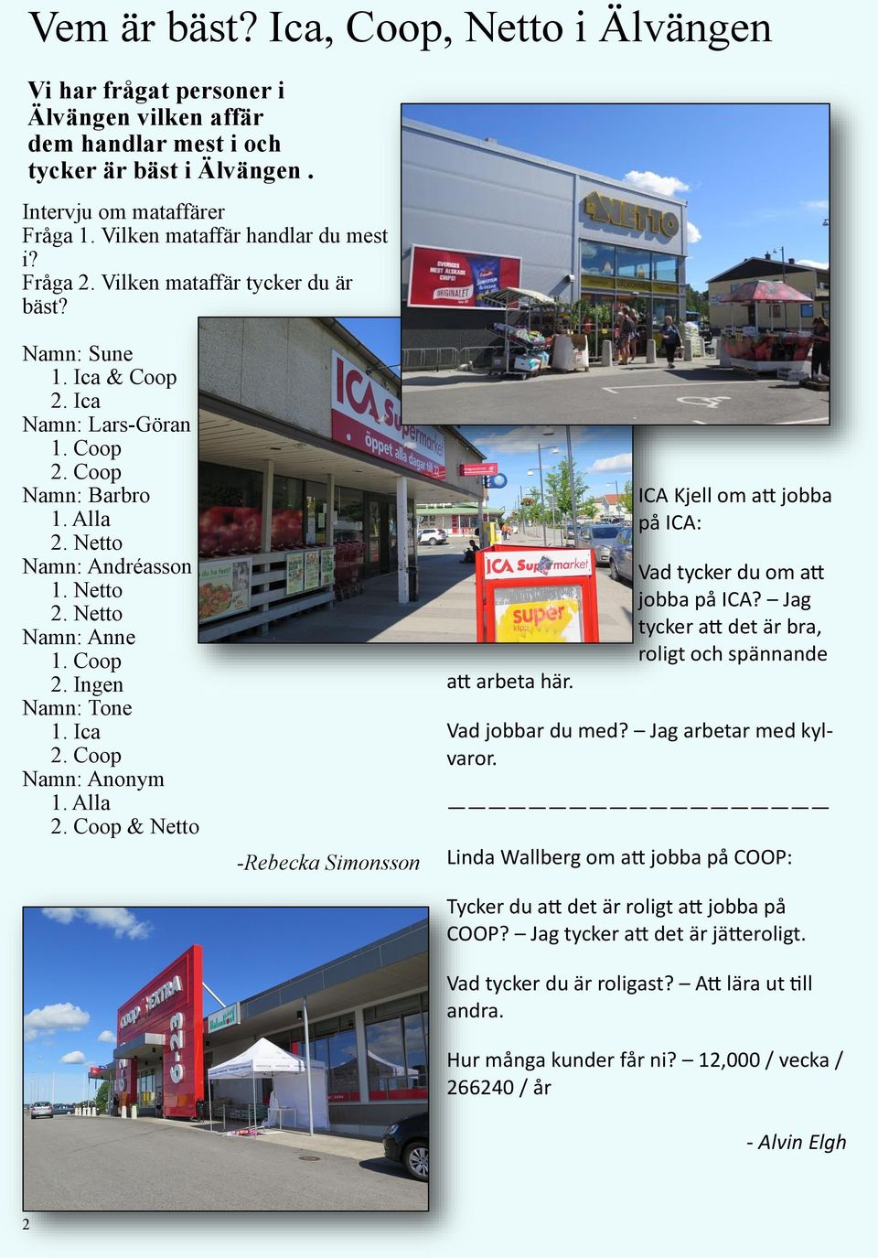 Netto 2. Netto Namn: Anne 1. Coop 2. Ingen Namn: Tone 1. Ica 2. Coop Namn: Anonym 1. Alla 2. Coop & Netto -Rebecka Simonsson att arbeta här.