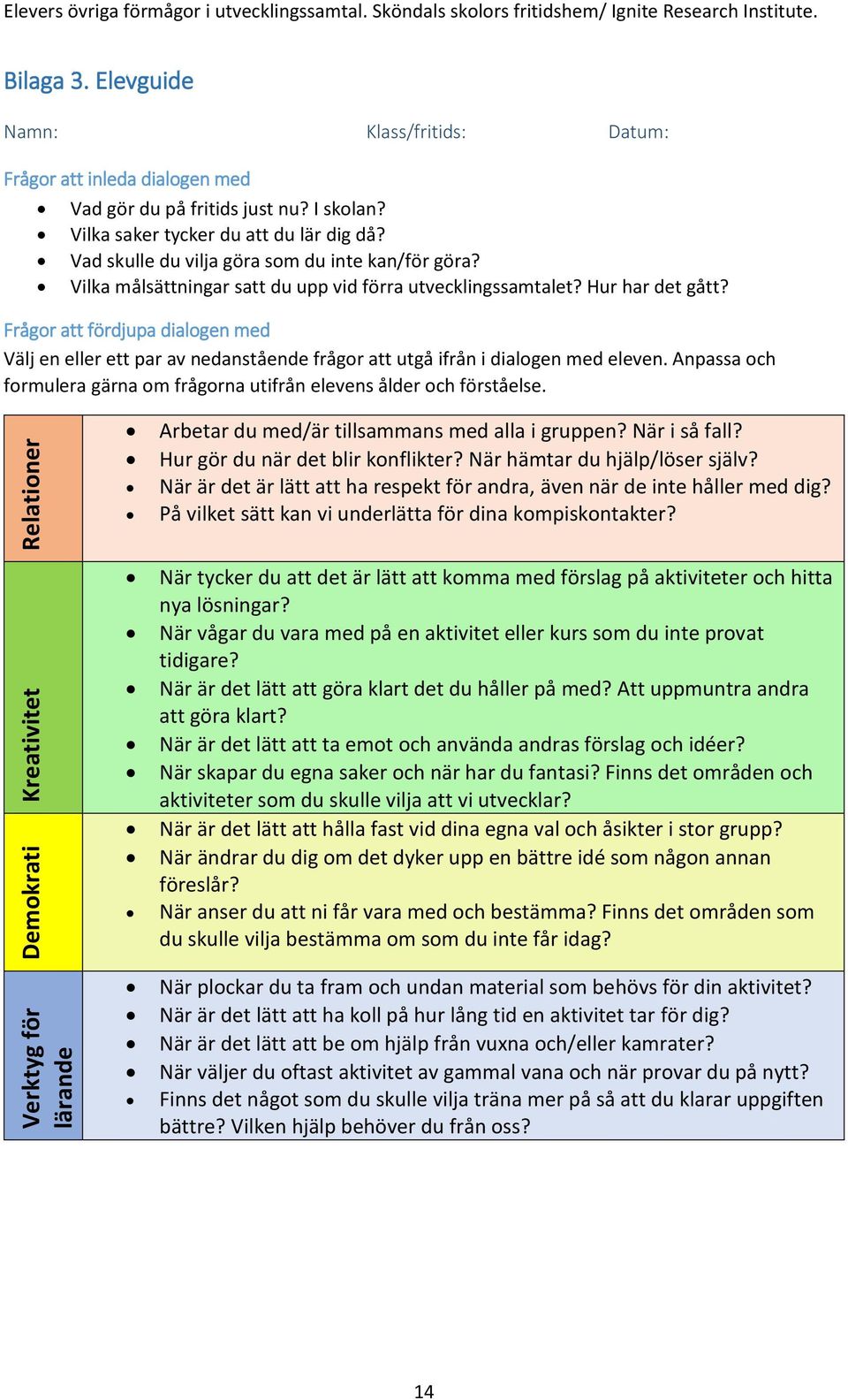 Vad skulle du vilja göra som du inte kan/för göra? Vilka målsättningar satt du upp vid förra utvecklingssamtalet? Hur har det gått?