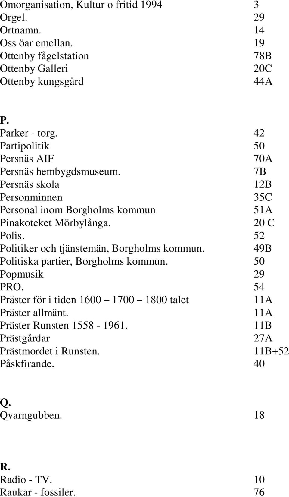 52 Politiker och tjänstemän, Borgholms kommun. 49B Politiska partier, Borgholms kommun. 50 Popmusik 29 PRO.