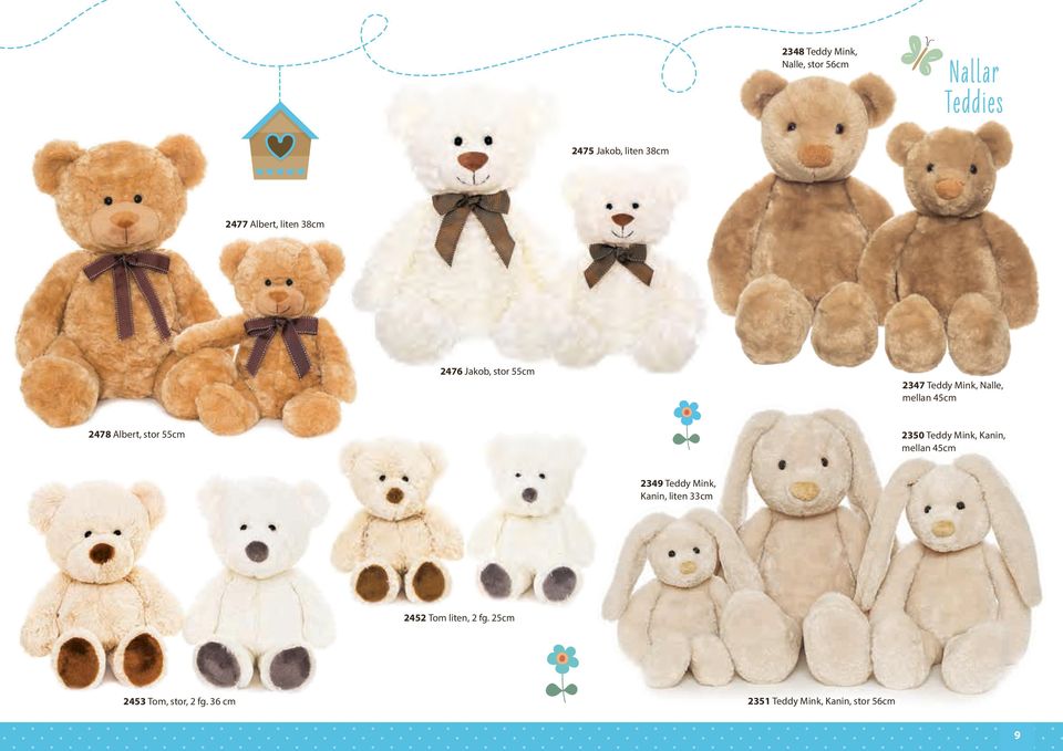 stor 55cm 2350 Teddy Mink, Kanin, mellan 45cm 2349 Teddy Mink, Kanin, liten 33cm