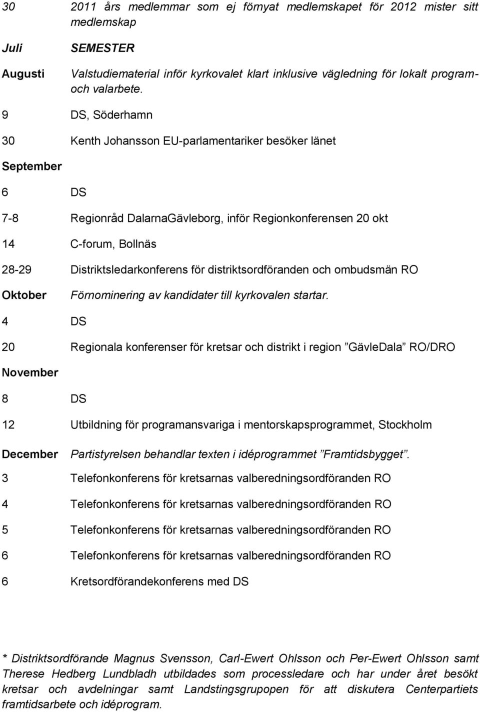 distriktsordföranden och ombudsmän RO Oktober Förnominering av kandidater till kyrkovalen startar.