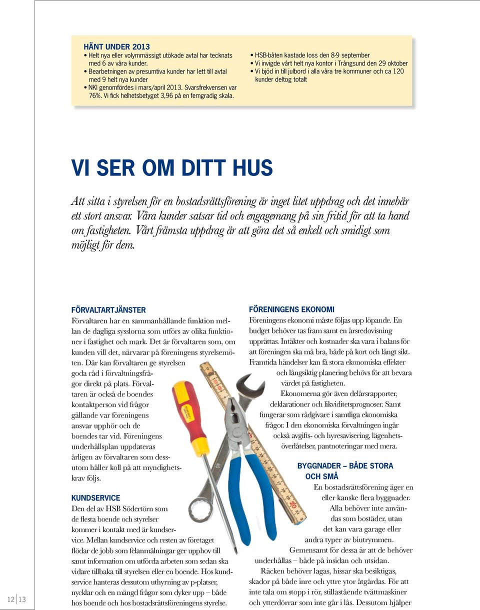 HSB-båten kastade loss den 8-9 september Vi invigde vårt helt nya kontor i Trångsund den 29 oktober Vi bjöd in till julbord i alla våra tre kommuner och ca 120 kunder deltog totalt VI SER OM DITT HUS