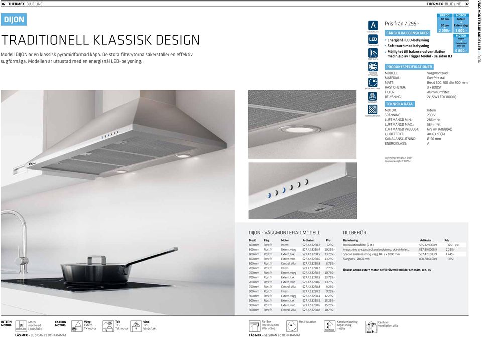 ENERGIKLSS SOFT TOUCH PERIODISK UTSUGNING FILTERVKT LUMINIUMFILTER Pris från 7 295:- SÄRSKILD EGENSKPER Energisnål LED-belysning Soft touch med belysning Möjlighet till balanserad ventilation med