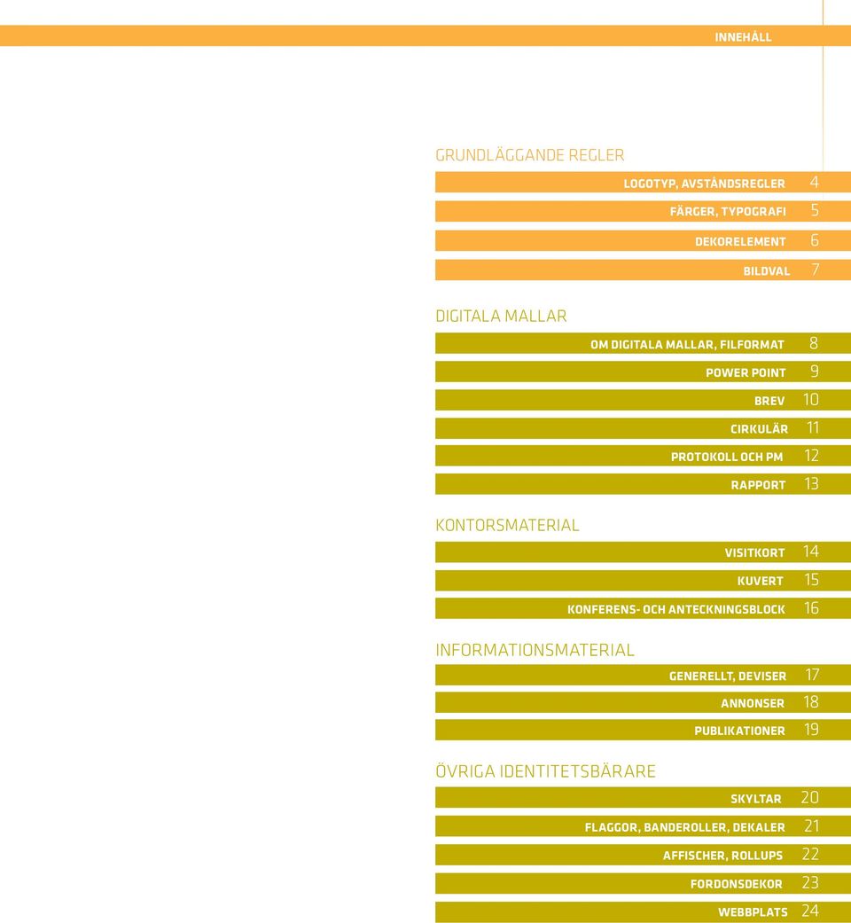 14 KUVERT 15 KONFERENS- OCH ANTECKNINGSBLOCK 16 INFORMATIONSMATERIAL GENERELLT, DEVISER 17 ANNONSER 18 PUBLIKATIONER 19