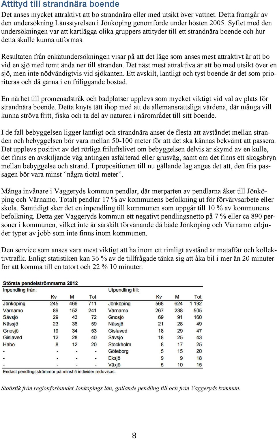 Resultaten från enkätundersökningen visar på att det läge som anses mest attraktivt är att bo vid en sjö med tomt ända ner till stranden.