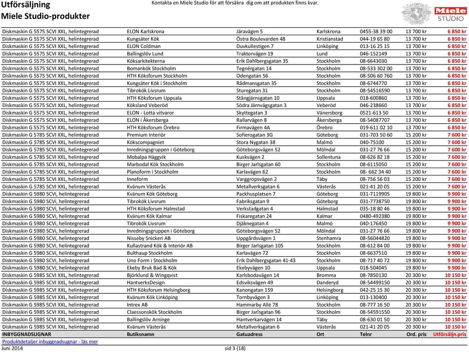 helintegrerad Ballingslöv Lund Traktorvägen 19 Lund 046-152149 13 700 kr 6 850 kr Diskmaskin G 5575 SCVI XXL, helintegrerad Köksarkitekterna Erik Dahlbergsgatan 35 Stockholm 08-6643030 13 700 kr 6