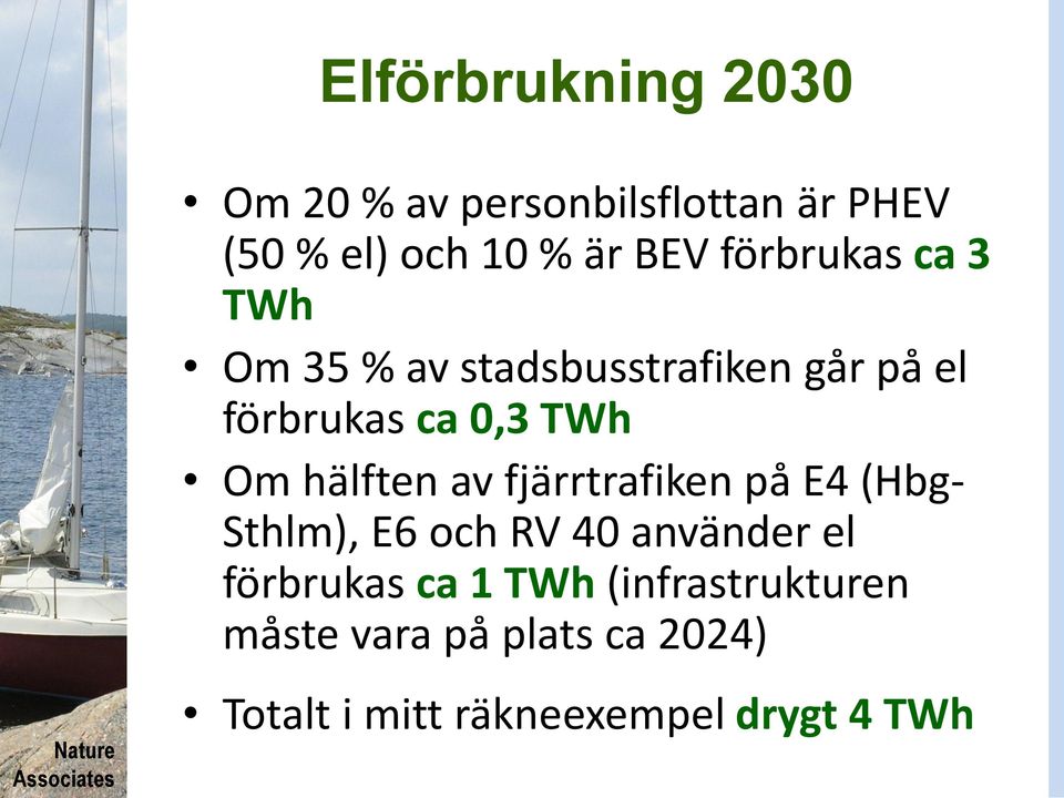 hälften av fjärrtrafiken på E4 (Hbg- Sthlm), E6 och RV 40 använder el förbrukas ca 1