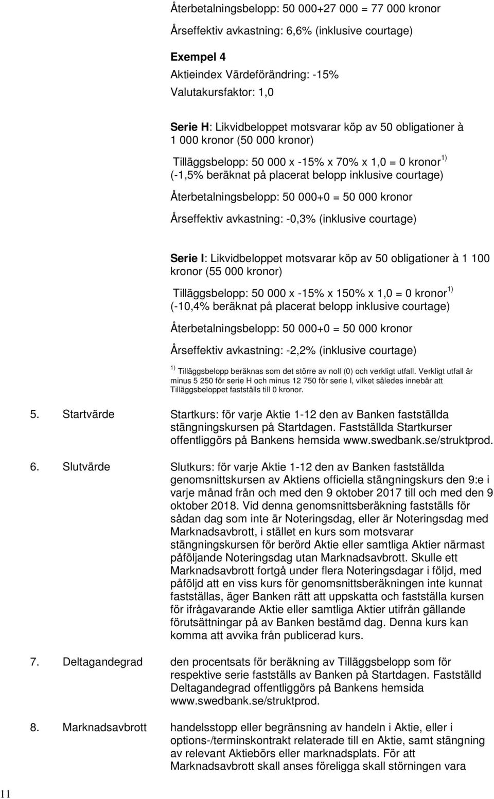 000+0 = 50 000 kronor Årseffektiv avkastning: -0,3% (inklusive courtage) Serie I: Likvidbeloppet motsvarar köp av 50 obligationer à 1 100 kronor (55 000 kronor) Tilläggsbelopp: 50 000 x -15% x 150% x