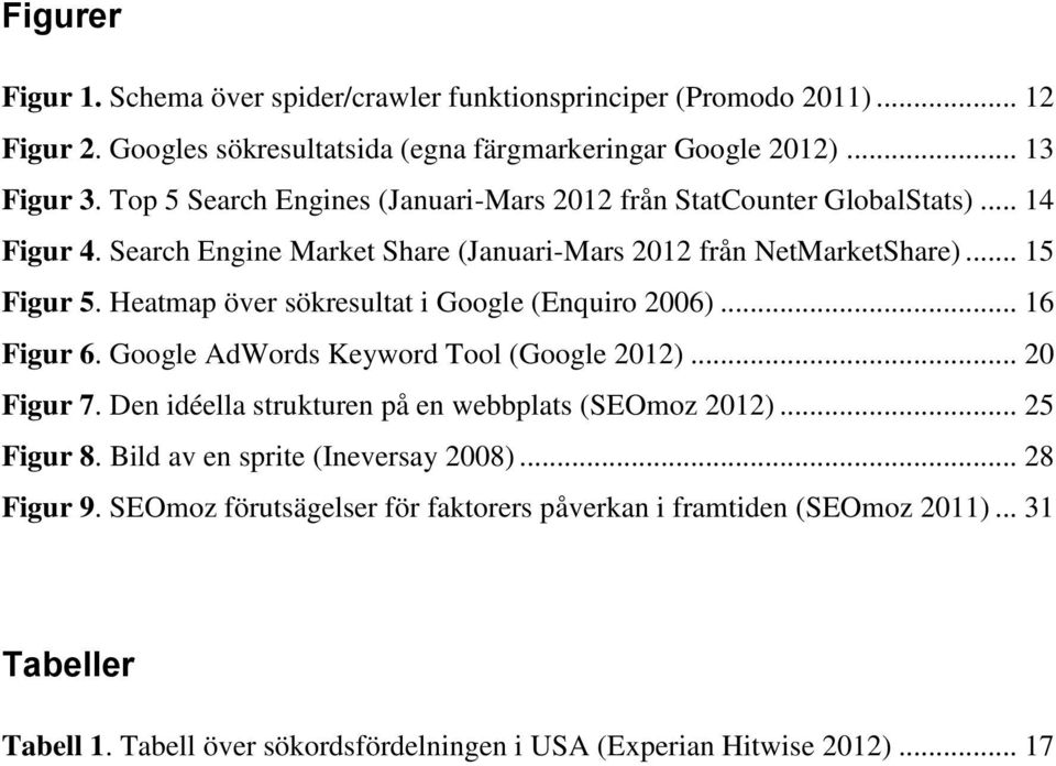 Heatmap över sökresultat i Google (Enquiro 2006)... 16 Figur 6. Google AdWords Keyword Tool (Google 2012)... 20 Figur 7. Den idéella strukturen på en webbplats (SEOmoz 2012).