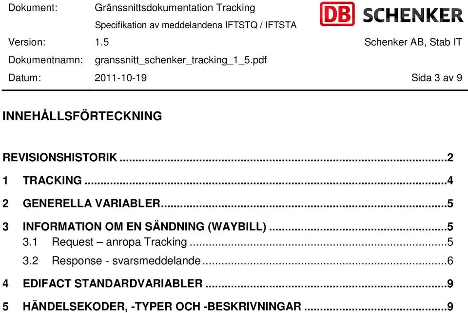 .. 5 3 INFORMATION OM EN SÄNDNING (WAYBILL)... 5 3.1 Request anropa Tracking.