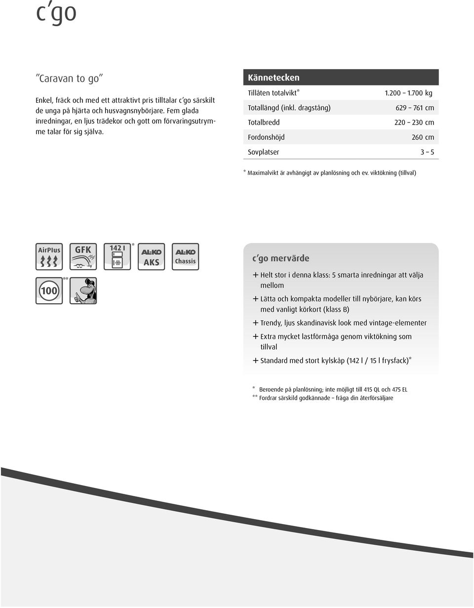 700 kg 629 761 cm 220 230 cm 260 cm Sovplatser 3 5 * Maximalvikt är avhängigt av planlösning och ev.