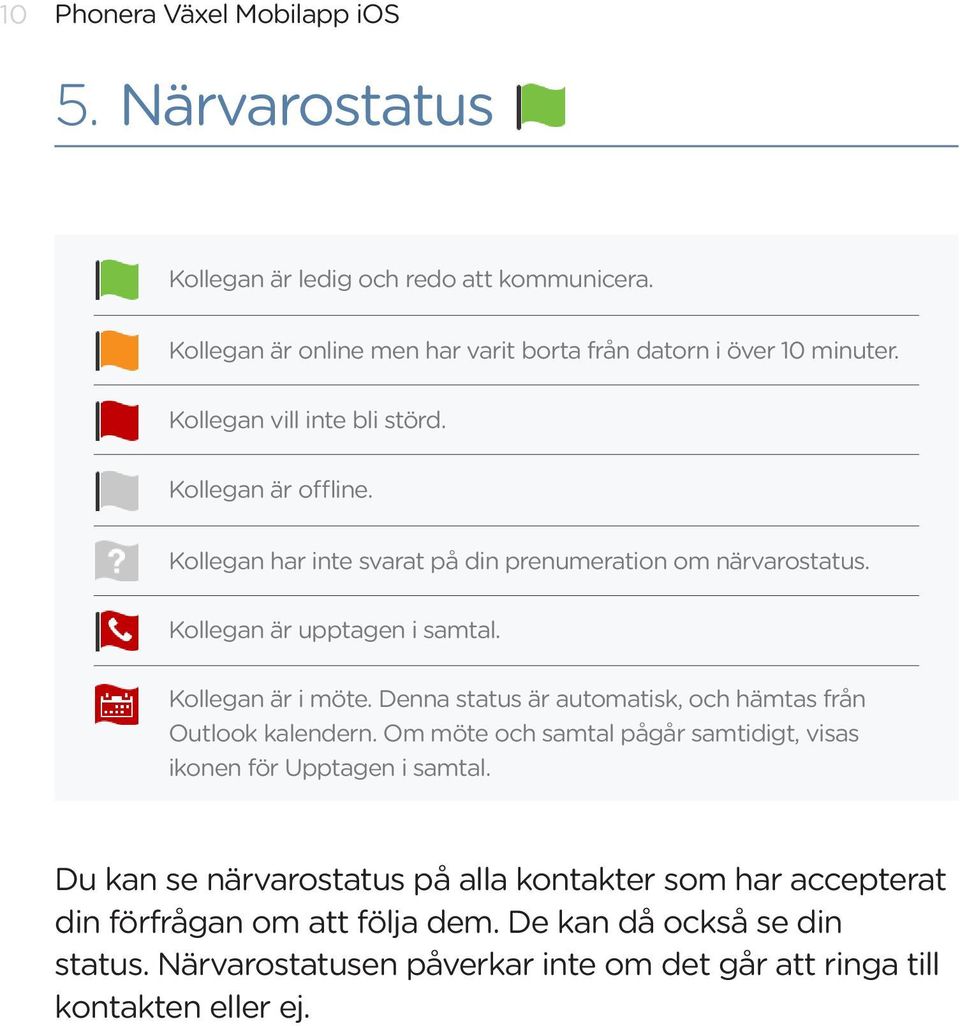 Denna status är automatisk, och hämtas från Outlook kalendern. Om möte och samtal pågår samtidigt, visas ikonen för Upptagen i samtal.