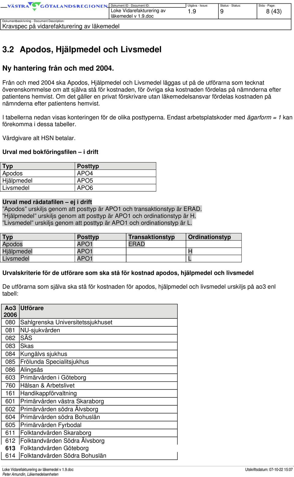 patientens hemvist. Om det gäller en privat förskrivare utan läkemedelsansvar fördelas kostnaden på nämnderna efter patientens hemvist. I tabellerna nedan visas konteringen för de olika posttyperna.