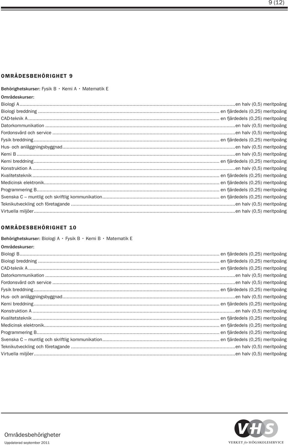 .. en fjärdedels (0,25) meritpoäng Hus- och anläggningsbyggnad...en halv (0,5) meritpoäng Kemi B...en halv (0,5) meritpoäng Kemi breddning... en fjärdedels (0,25) meritpoäng Konstruktion A.