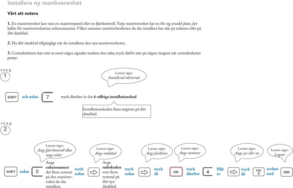 Ha ditt datablad tillgängligt när du installerar den nya manöverenheten.