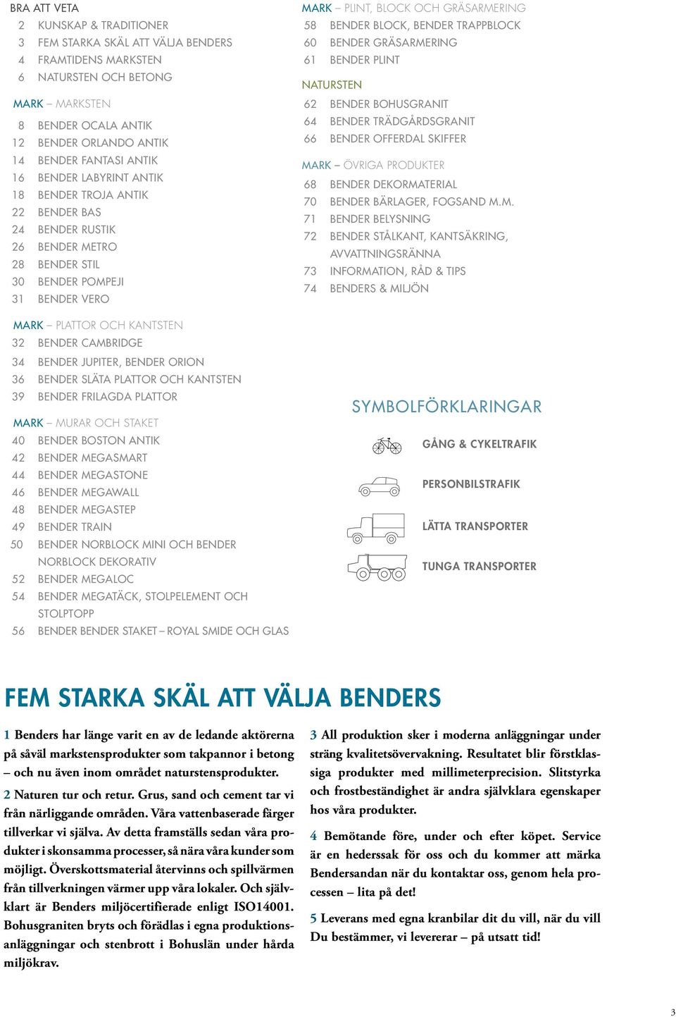 BENDER JUPITER, BENDER ORION 36 BENDER SLÄTA PLATTOR OCH KANTSTEN 39 BENDER FRILAGDA PLATTOR MARK MURAR OCH STAKET 40 BENDER BOSTON ANTIK 42 BENDER MEGASMART 44 BENDER MEGASTONE 46 BENDER MEGAWALL 48