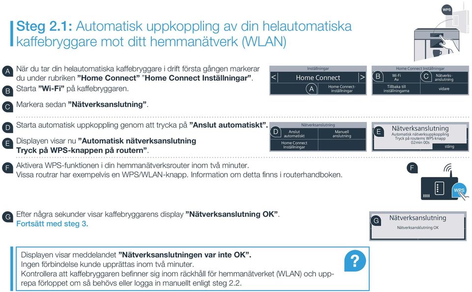 Home Connect Inställningar. Starta Wi-Fi på kaffebryggaren. Markera sedan.