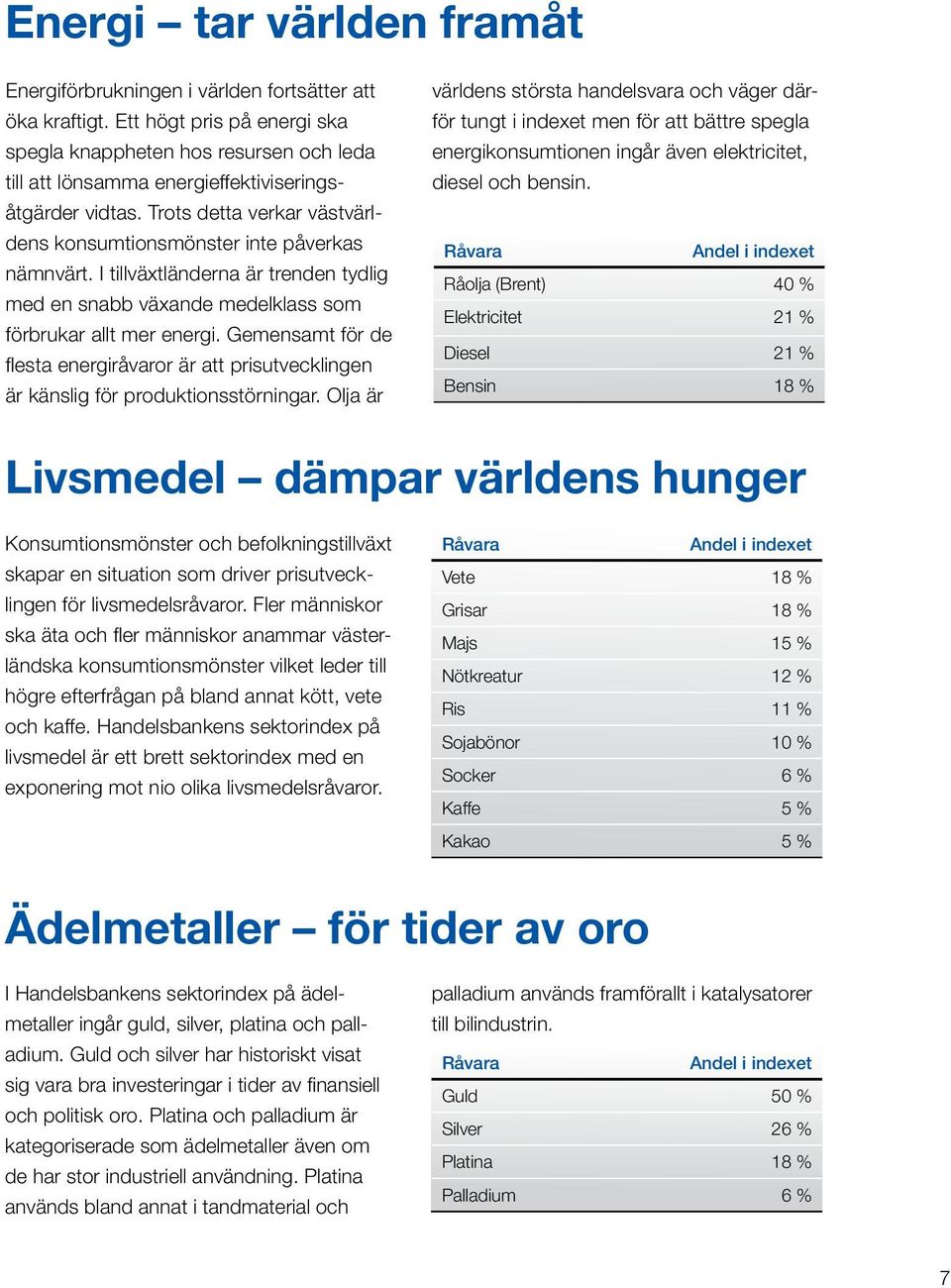 I tillväxtländerna är trenden tydlig med en snabb växande medelklass som förbrukar allt mer energi. Gemensamt för de flesta energiråvaror är att prisutvecklingen är känslig för produktionsstörningar.