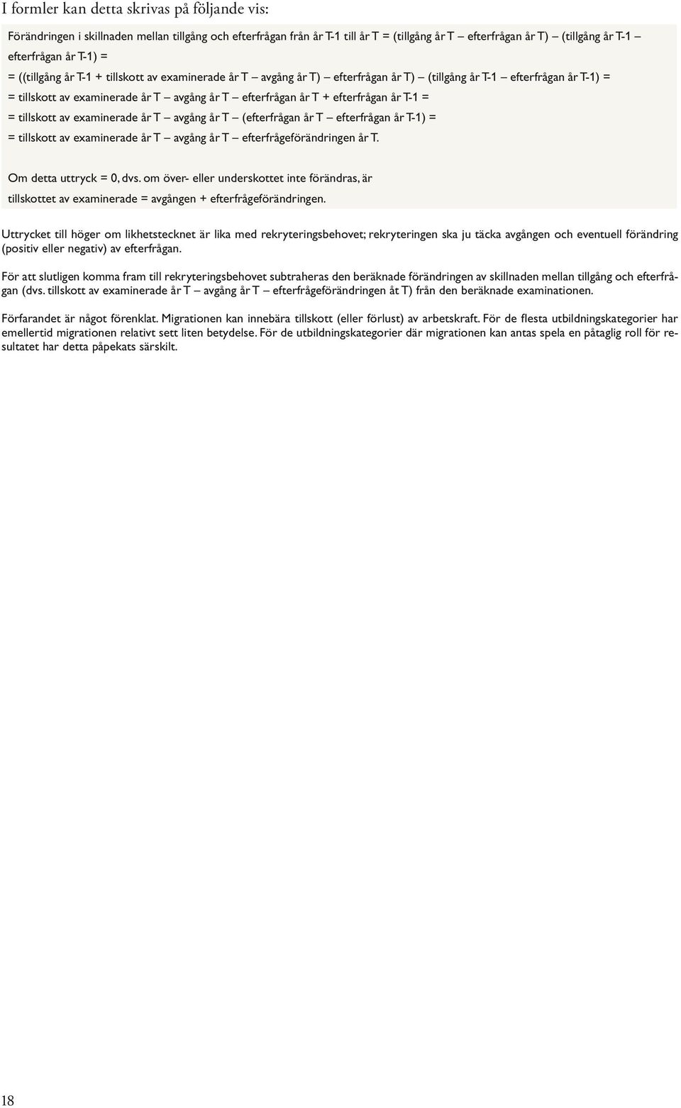 = tillskott av examinerade år T avgång år T (efterfrågan år T efterfrågan år T-) = = tillskott av examinerade år T avgång år T efterfrågeförändringen år T. Om detta uttryck =, dvs.