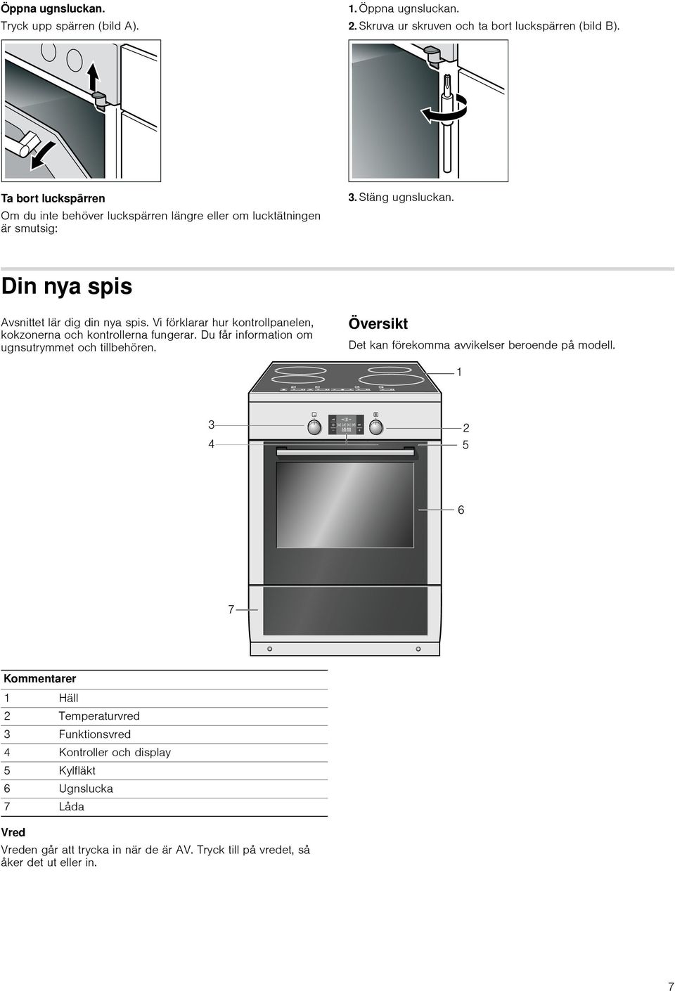 Vi förklarar hur kontrollpanelen, kokzonerna och kontrollerna fungerar. Du får information om ugnsutrymmet och tillbehören.