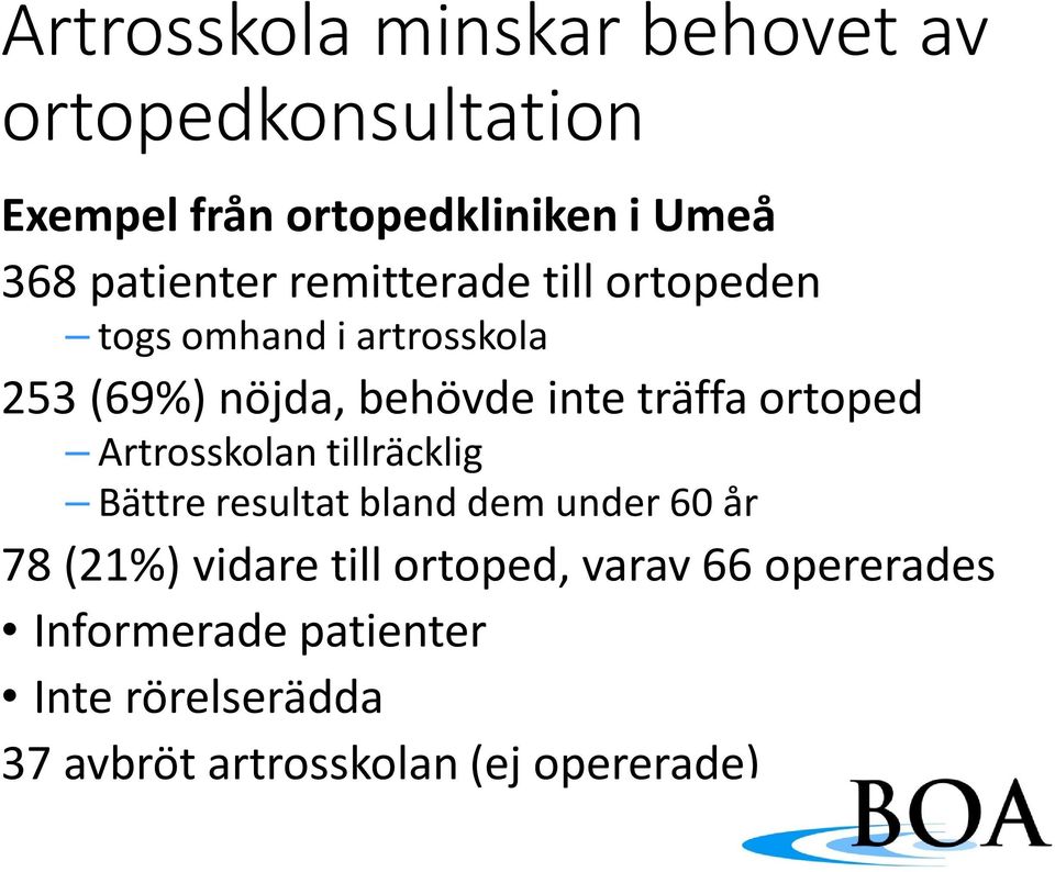 träffa ortoped Artrosskolan tillräcklig Bättre resultat bland dem under 60 år 78 (21%) vidare