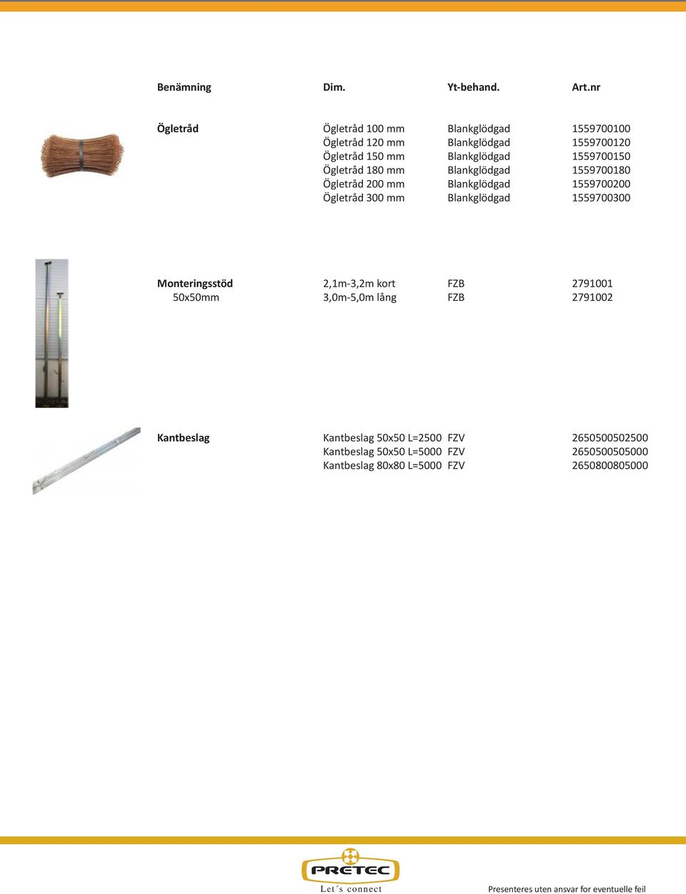 300 mm Blankglödgad 1559700300 Monteringsstöd 2,1m-3,2m kort FZB 2791001 50x50mm 3,0m-5,0m lång FZB 2791002