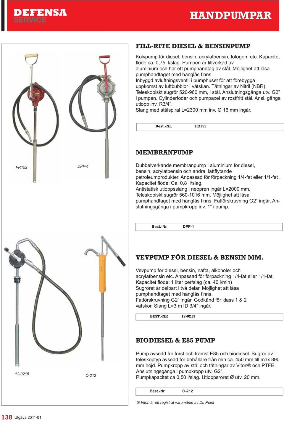 G2 i pumpen. Cylinderfoder och pumpaxel av rostfritt stål. Ansl. gänga utlopp inv. R3/4. Slang med stålspiral L=2300 mm inv. Ø 16 mm ingår.