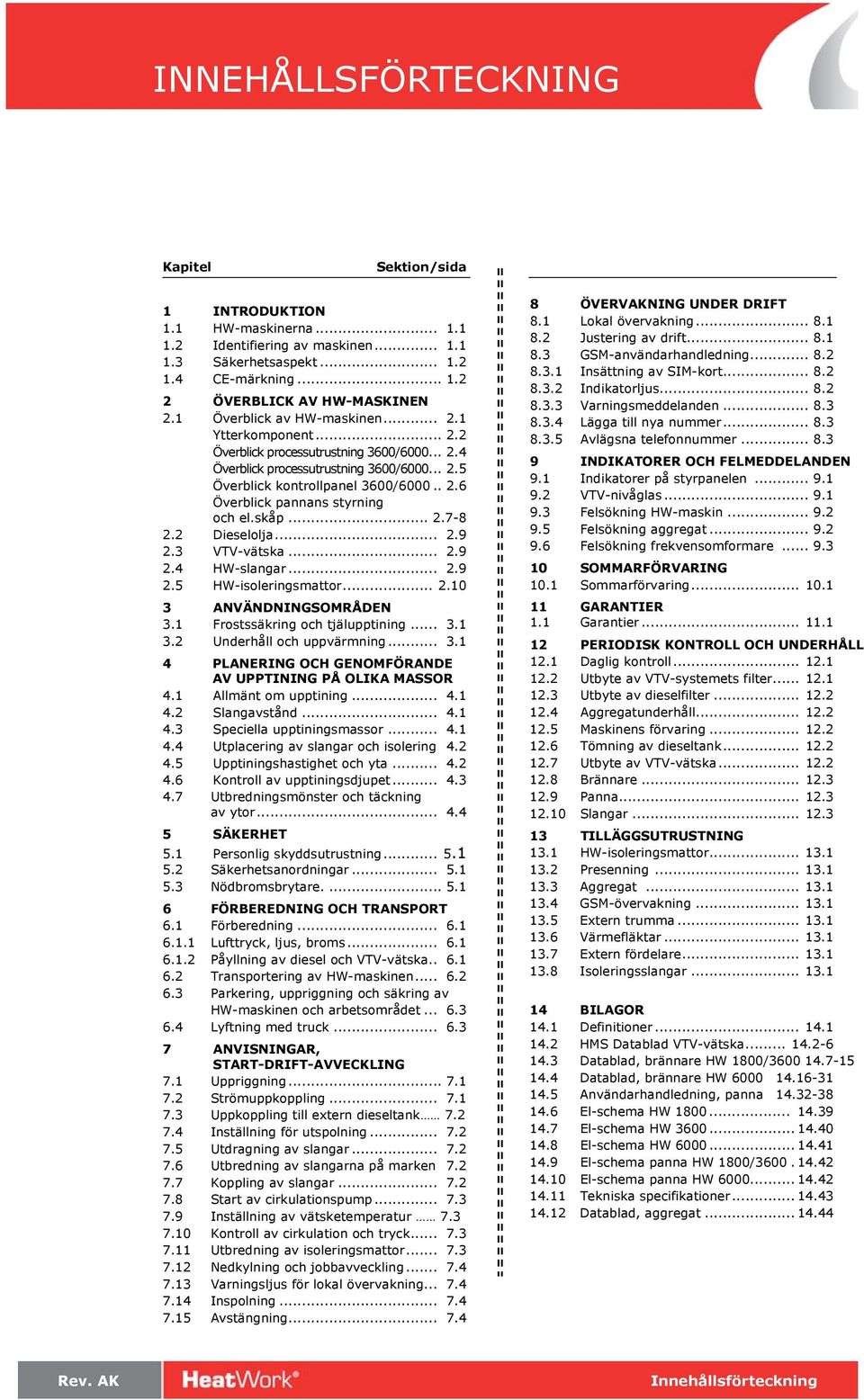 .. 8.3 8.3.5 Avlägsna telefonnummer... 8.3 2 ÖVERBLICK AV HW-MASKINEN 2.1 Överblick av HW-maskinen... 2.1 Ytterkomponent... 2.2 Överblick processutrustning 3600/6000... 2.4 Överblick processutrustning 3600/6000.