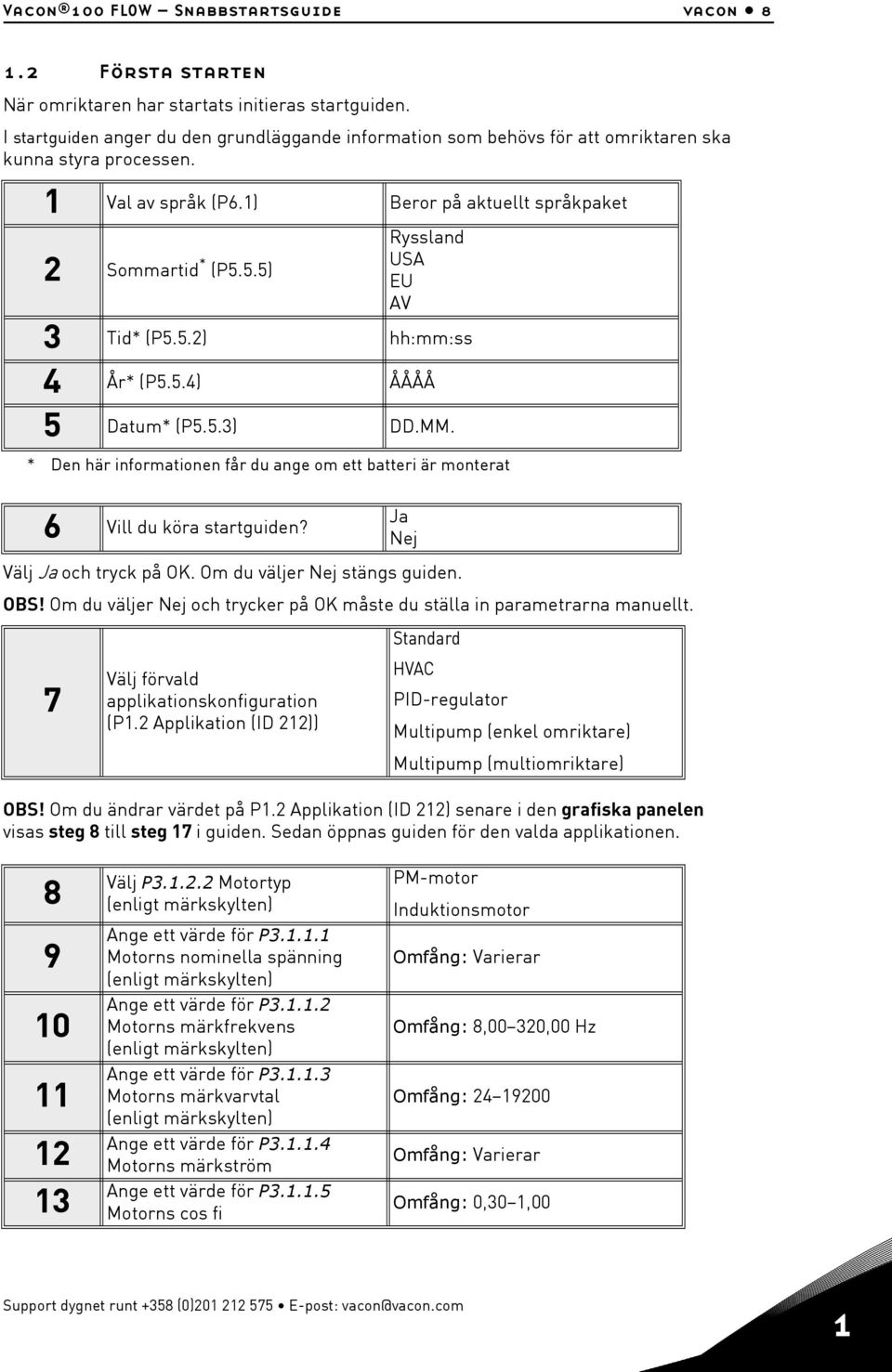 5.5) Ryssland USA EU AV 3 Tid* (P5.5.2) hh:mm:ss 4 År* (P5.5.4) ÅÅÅÅ 5 Datum* (P5.5.3) DD.MM. * Den här informationen får du ange om ett batteri är monterat 6 Vill du köra startguiden?