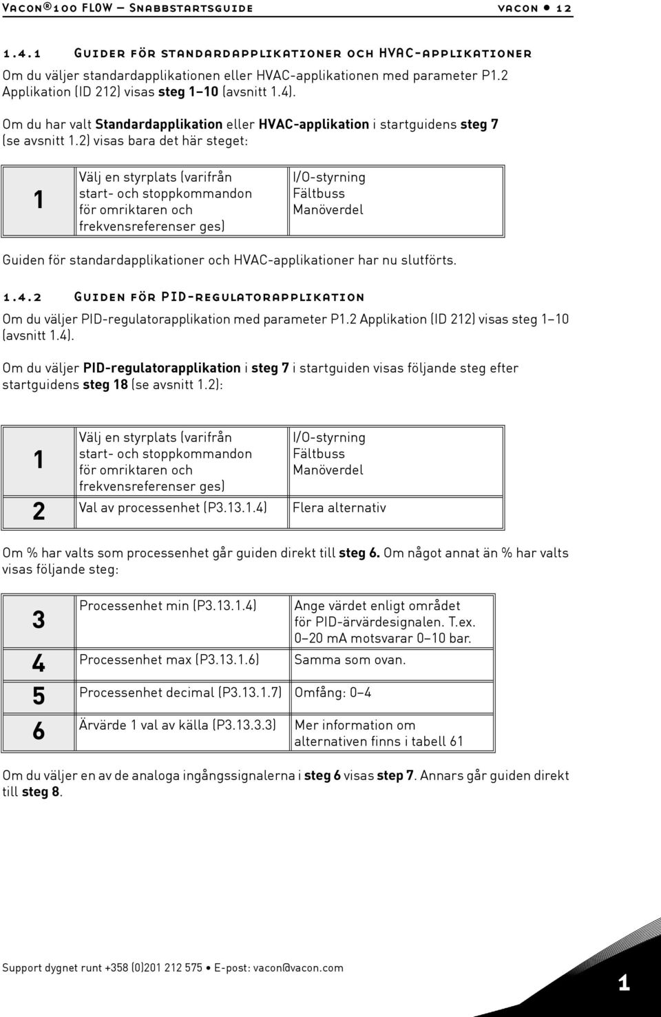 2) visas bara det här steget: 1 Välj en styrplats (varifrån start- och stoppkommandon för omriktaren och frekvensreferenser ges) I/O-styrning Fältbuss Manöverdel Guiden för standardapplikationer och